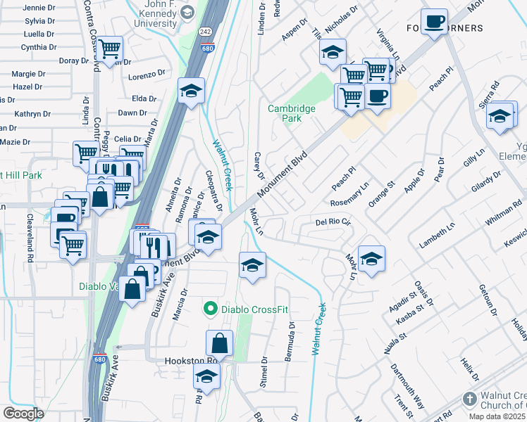 map of restaurants, bars, coffee shops, grocery stores, and more near 1094 Mohr Lane in Concord