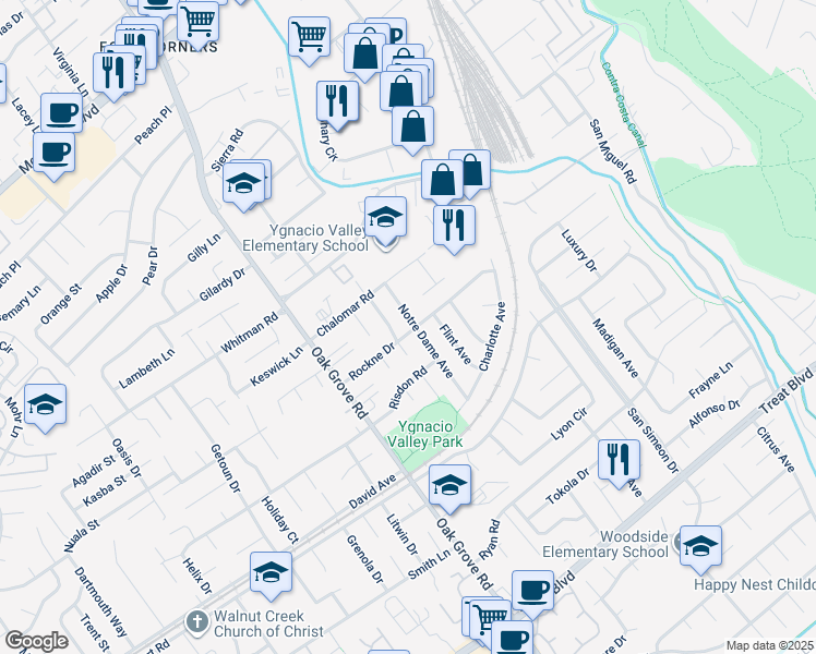 map of restaurants, bars, coffee shops, grocery stores, and more near 941 Notre Dame Avenue in Concord