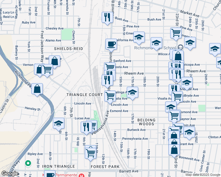 map of restaurants, bars, coffee shops, grocery stores, and more near 1324 Dunn Avenue in Richmond