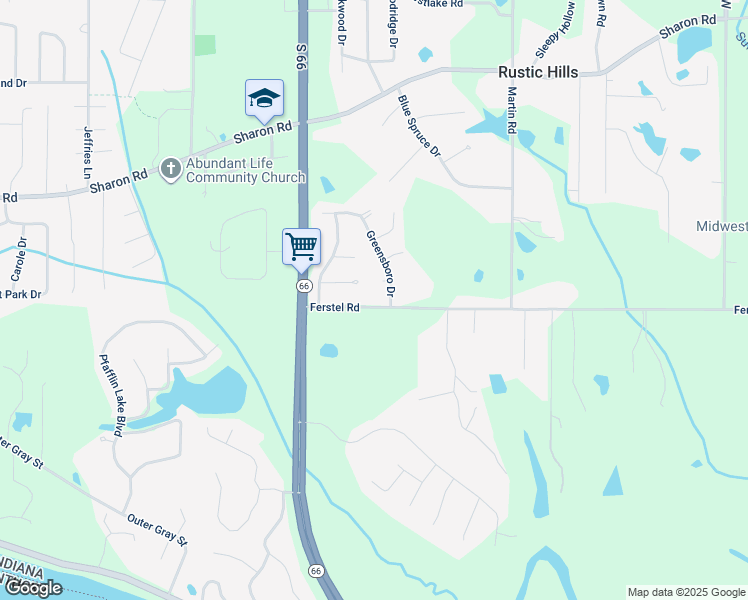 map of restaurants, bars, coffee shops, grocery stores, and more near 6800 Oakmont Court in Newburgh