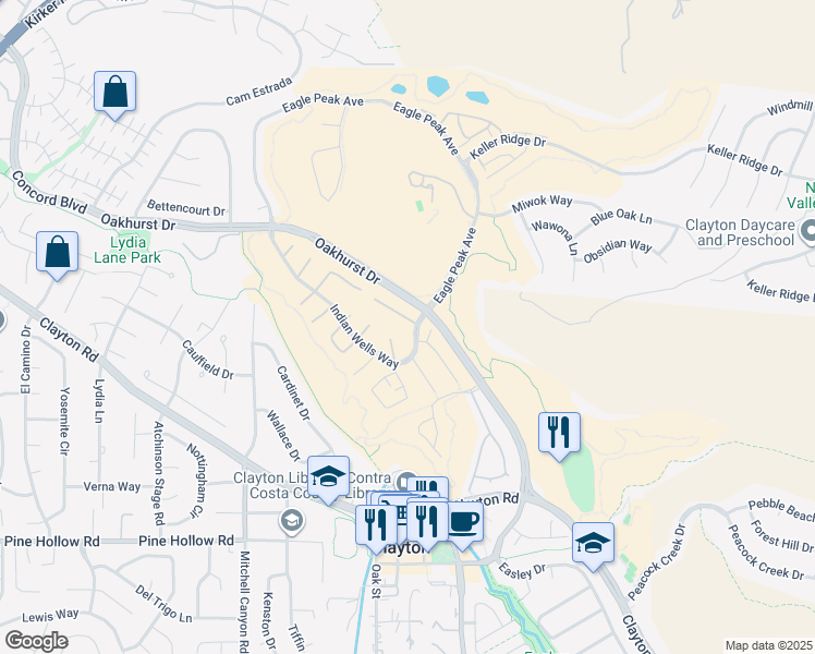 map of restaurants, bars, coffee shops, grocery stores, and more near 903 Arrowhead Terrace in Clayton