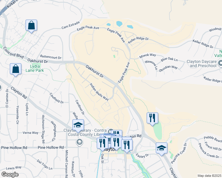 map of restaurants, bars, coffee shops, grocery stores, and more near 903 Arrowhead Terrace in Clayton