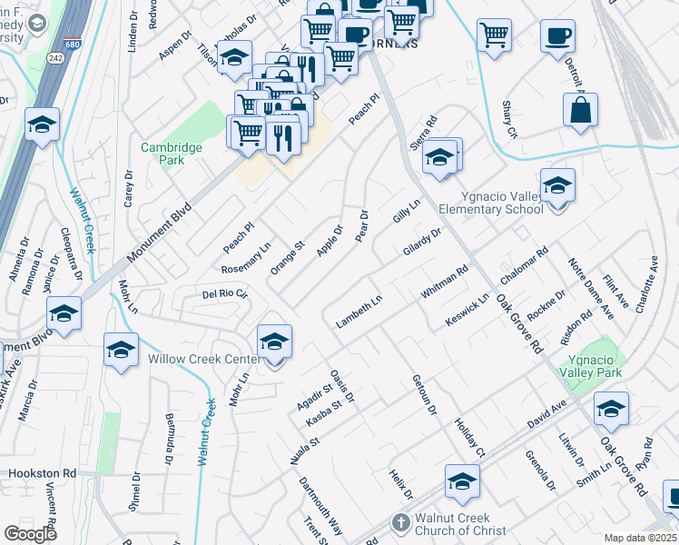 map of restaurants, bars, coffee shops, grocery stores, and more near 1420 Pear Drive in Concord