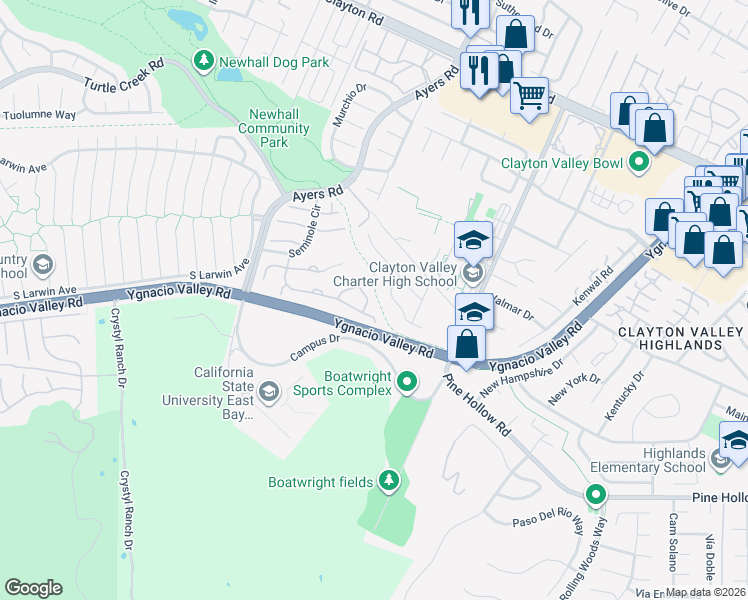map of restaurants, bars, coffee shops, grocery stores, and more near 1065 Red Oak Drive in Concord