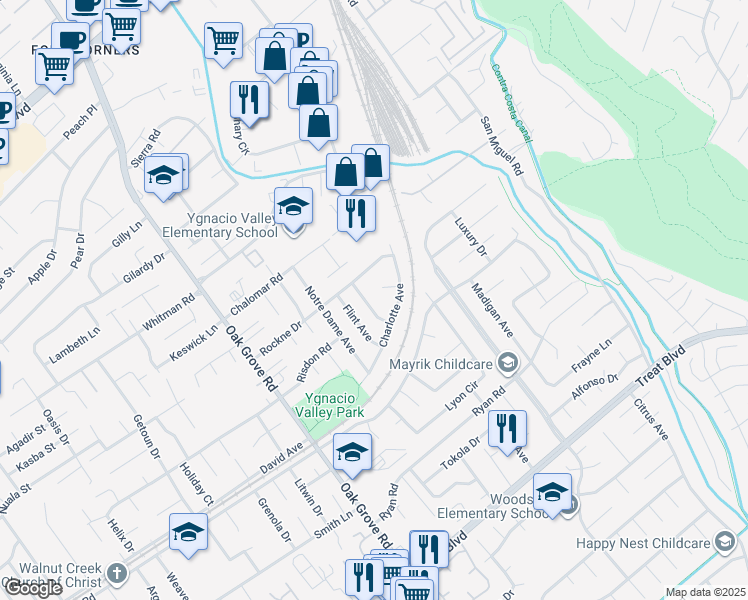 map of restaurants, bars, coffee shops, grocery stores, and more near 928 Sassel Avenue in Concord