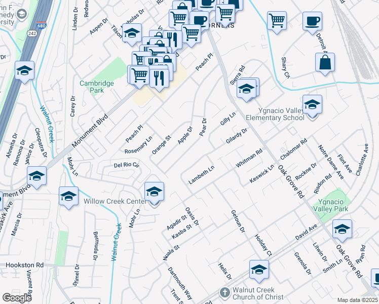 map of restaurants, bars, coffee shops, grocery stores, and more near 1420 Pear Drive in Concord