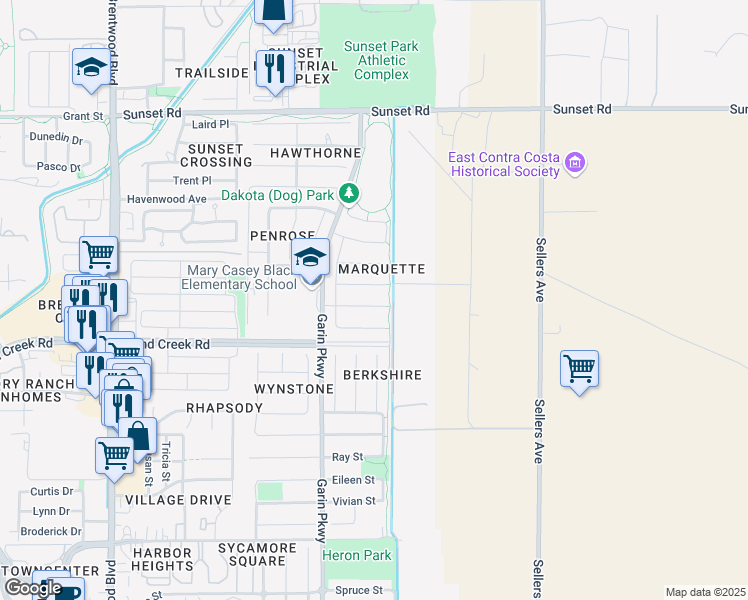 map of restaurants, bars, coffee shops, grocery stores, and more near 411 Springfield Court in Brentwood