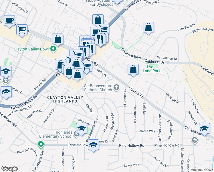 map of restaurants, bars, coffee shops, grocery stores, and more near 1492 Delaware Drive in Concord