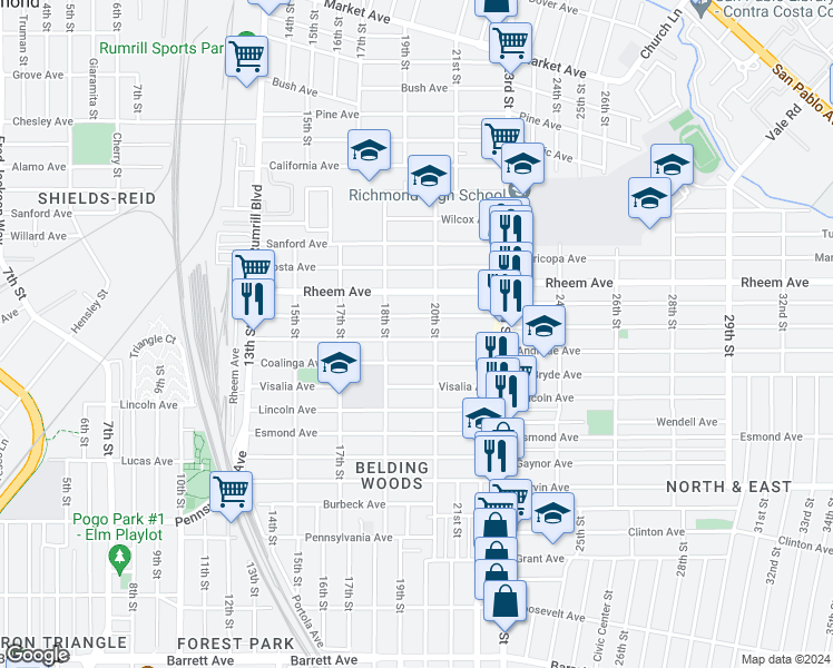 map of restaurants, bars, coffee shops, grocery stores, and more near 1911 Hellings Avenue in Richmond