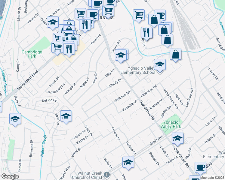 map of restaurants, bars, coffee shops, grocery stores, and more near 1921 Emerald Street in Concord