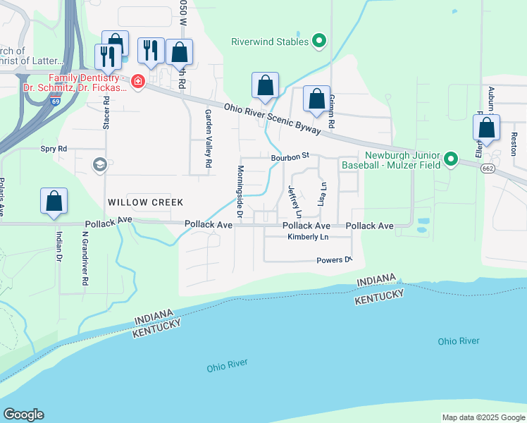 map of restaurants, bars, coffee shops, grocery stores, and more near 10258 Krista Lane in Newburgh