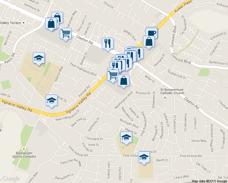 map of restaurants, bars, coffee shops, grocery stores, and more near 5519 Roundtree Drive in Concord