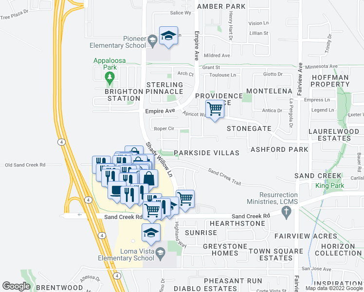map of restaurants, bars, coffee shops, grocery stores, and more near 1560 Nassau Lane in Brentwood