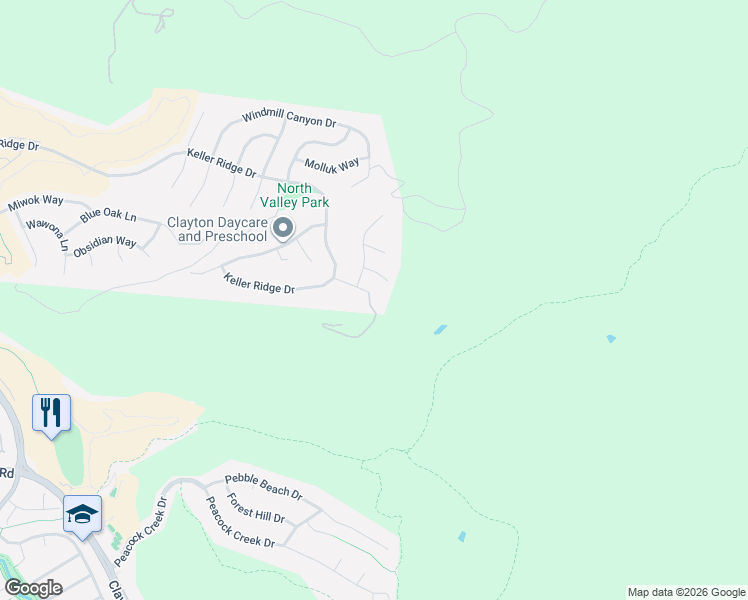 map of restaurants, bars, coffee shops, grocery stores, and more near 9013 Elk Drive in Clayton