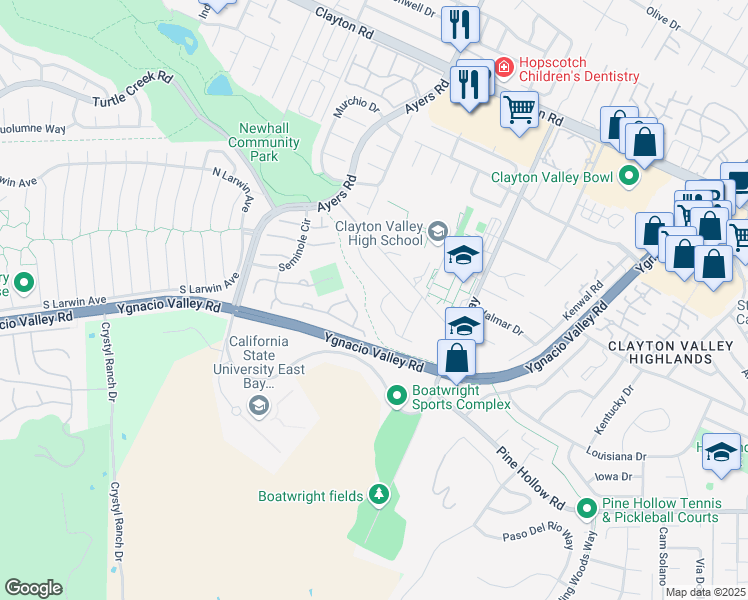 map of restaurants, bars, coffee shops, grocery stores, and more near 1065 Red Oak Drive in Concord