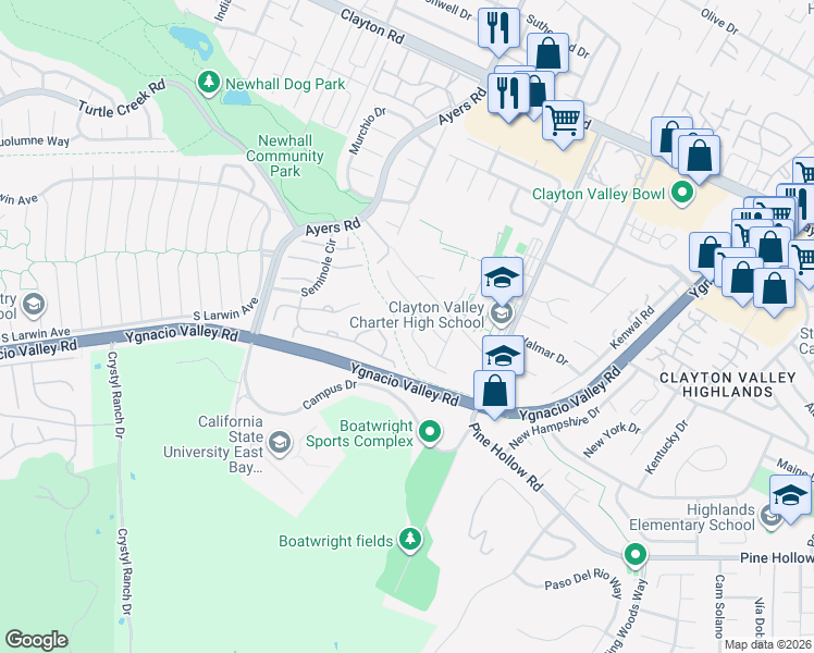 map of restaurants, bars, coffee shops, grocery stores, and more near 1065 Red Oak Drive in Concord