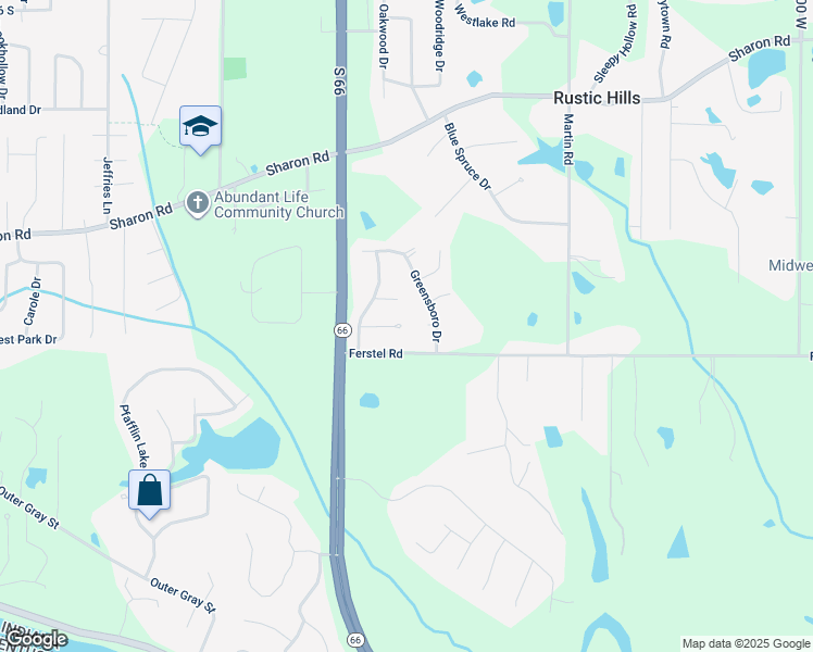 map of restaurants, bars, coffee shops, grocery stores, and more near 6800 Oakmont Court in Newburgh
