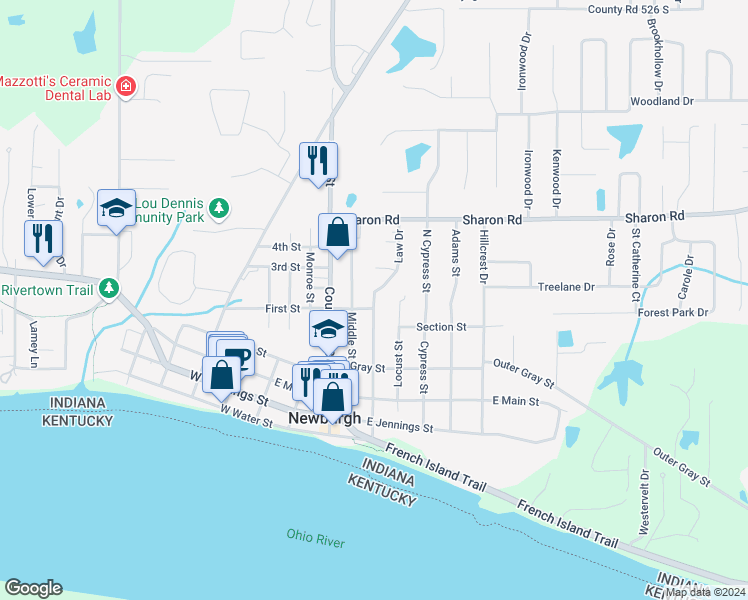 map of restaurants, bars, coffee shops, grocery stores, and more near 694-752 Law Drive in Newburgh