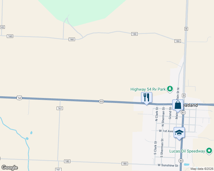 map of restaurants, bars, coffee shops, grocery stores, and more near 18447 U.S. 54 in Wheatland