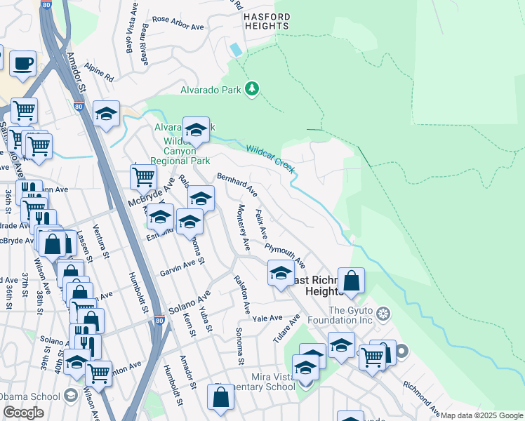 map of restaurants, bars, coffee shops, grocery stores, and more near 6034 Bernhard Avenue in Richmond
