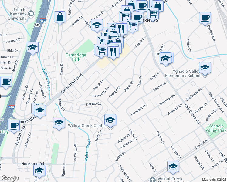 map of restaurants, bars, coffee shops, grocery stores, and more near 1331 Orange Street in Concord