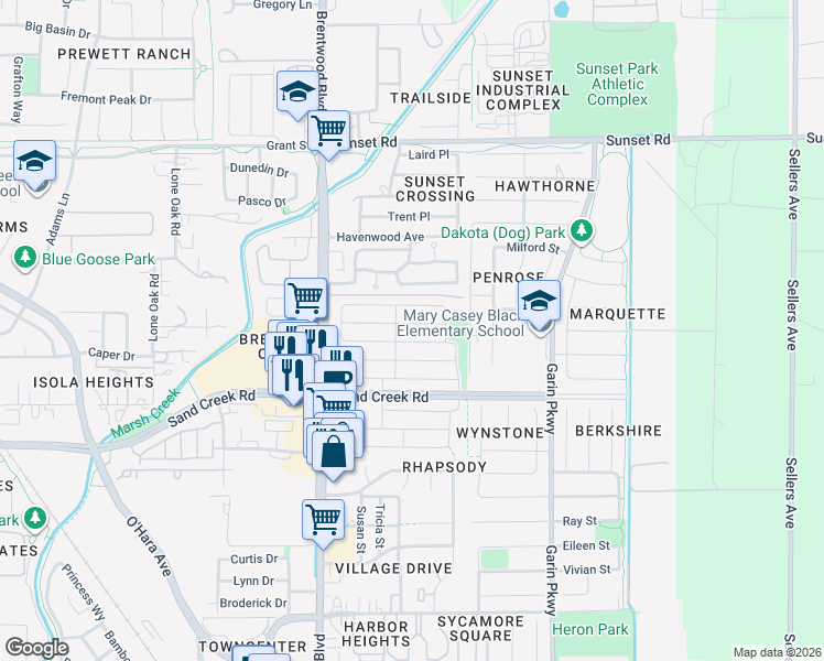 map of restaurants, bars, coffee shops, grocery stores, and more near 470-496 Strathmore Dr in Brentwood
