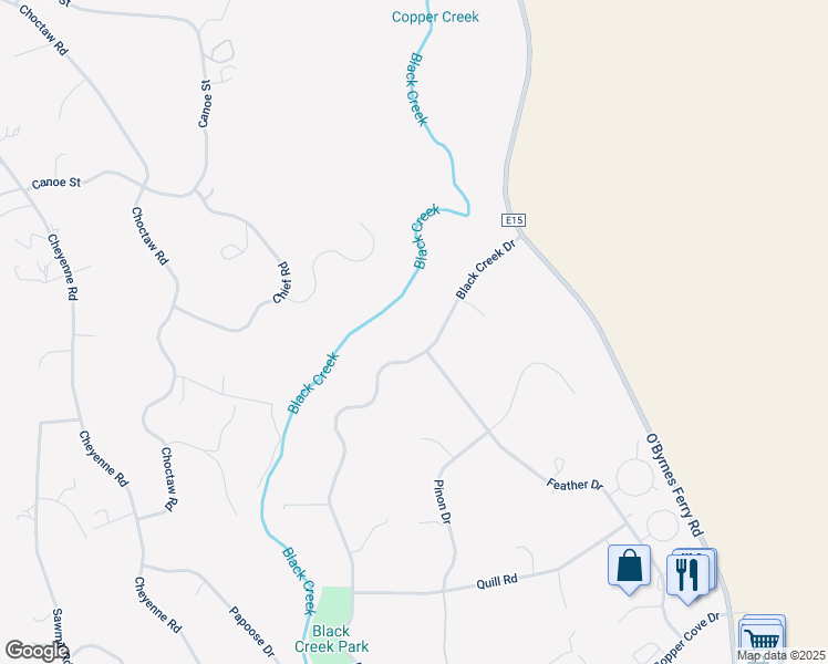 map of restaurants, bars, coffee shops, grocery stores, and more near 288 Black Creek Drive in Copperopolis