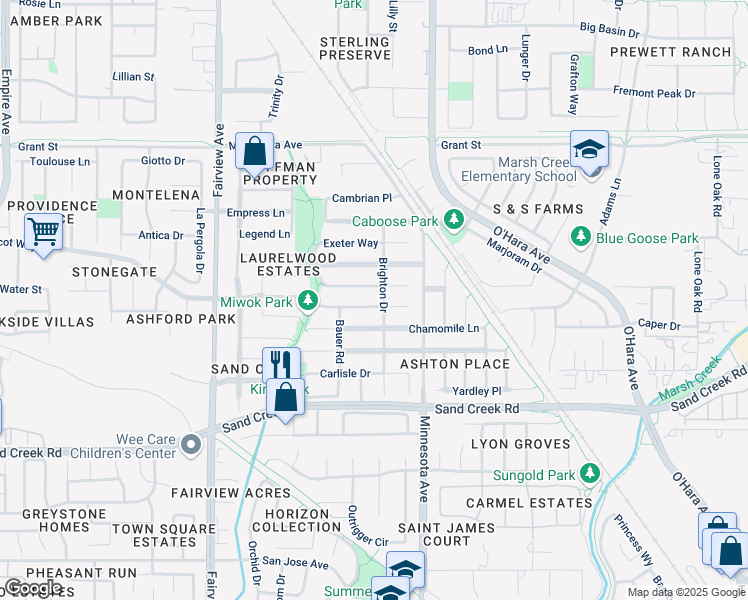 map of restaurants, bars, coffee shops, grocery stores, and more near 1361 Sunflower Lane in Brentwood