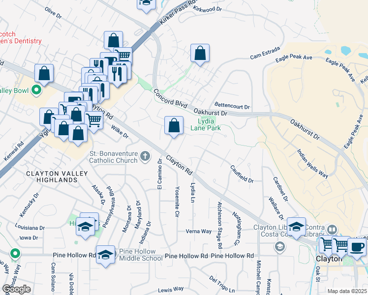 map of restaurants, bars, coffee shops, grocery stores, and more near 29 Eastbrook Court in Clayton