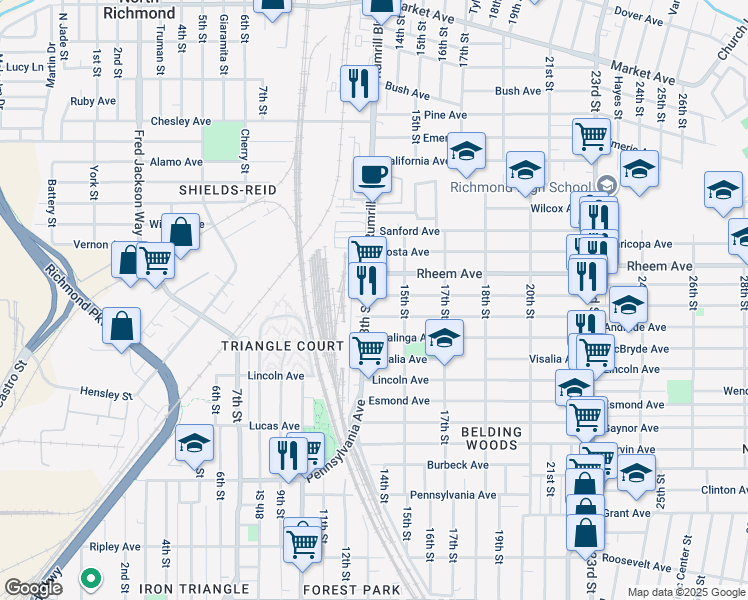 map of restaurants, bars, coffee shops, grocery stores, and more near 1324 Dunn Avenue in Richmond
