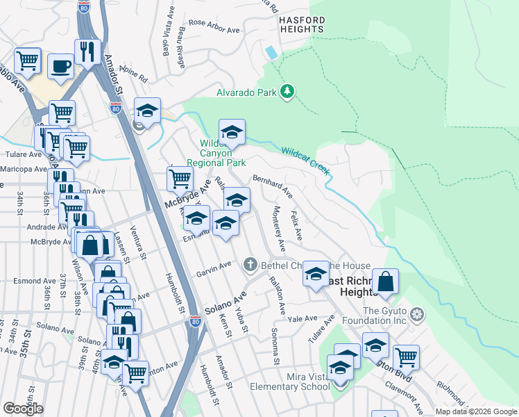 map of restaurants, bars, coffee shops, grocery stores, and more near 5967 Arlington Boulevard in Richmond