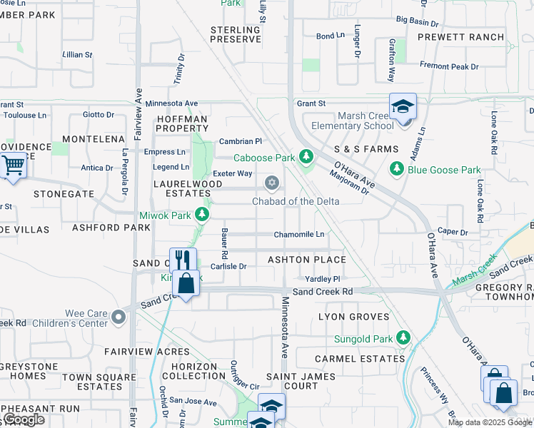 map of restaurants, bars, coffee shops, grocery stores, and more near 1155 Hampton Court in Brentwood