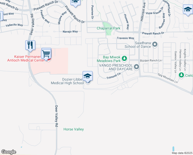 map of restaurants, bars, coffee shops, grocery stores, and more near 5408 Nimis Way in Antioch