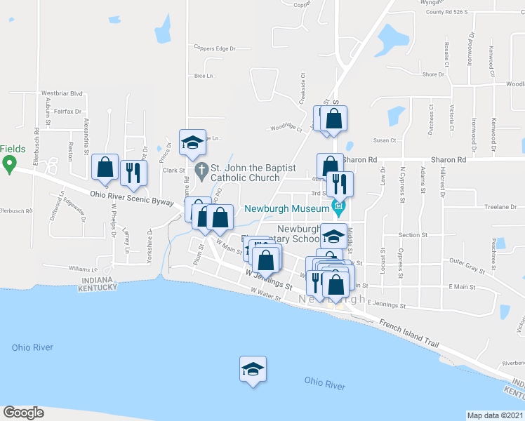 map of restaurants, bars, coffee shops, grocery stores, and more near 423 Darby Hill in Newburgh