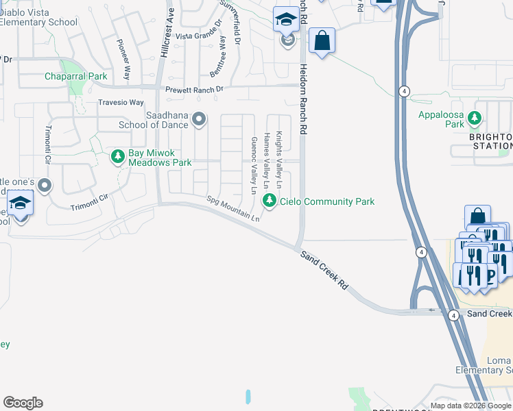 map of restaurants, bars, coffee shops, grocery stores, and more near 5465 Guenoc Valley Lane in Antioch