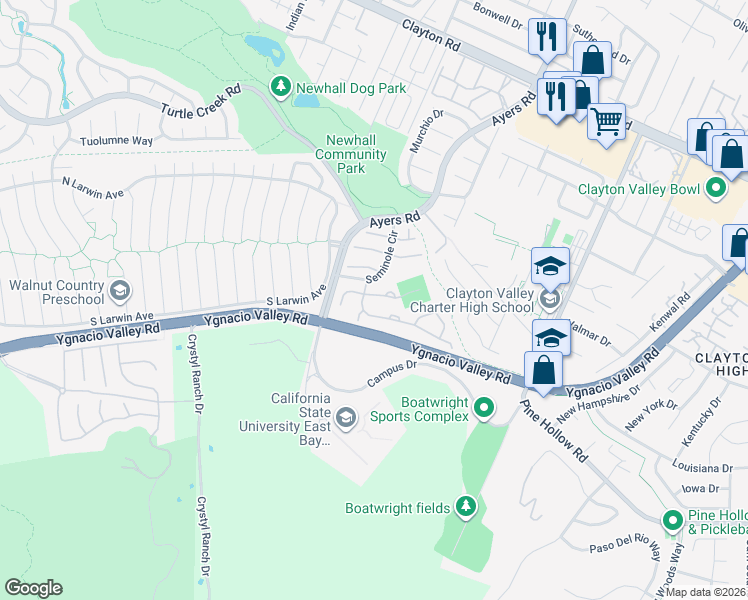 map of restaurants, bars, coffee shops, grocery stores, and more near 1056 Deer Oak Place in Concord