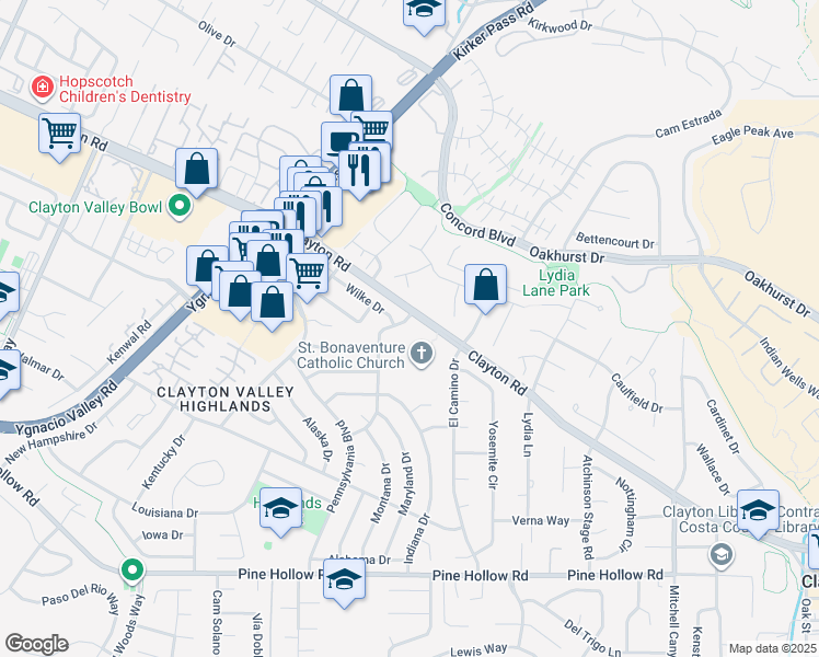 map of restaurants, bars, coffee shops, grocery stores, and more near 1498 Delaware Drive in Concord