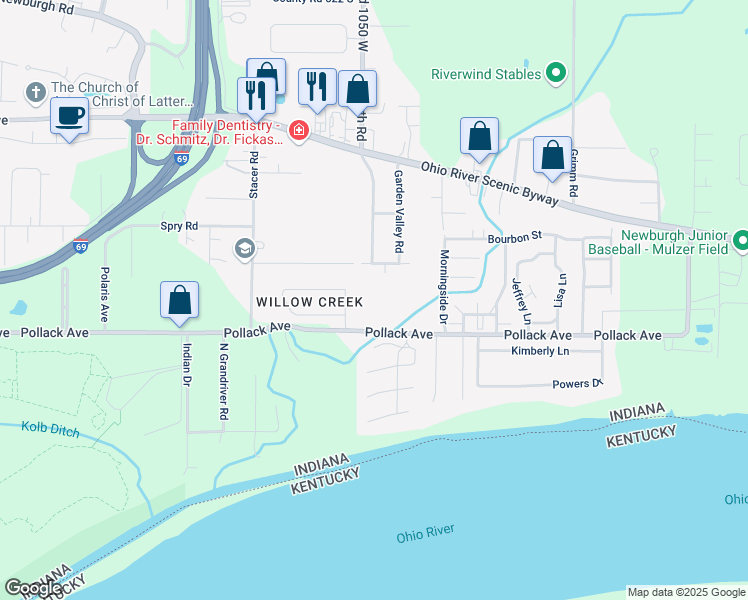 map of restaurants, bars, coffee shops, grocery stores, and more near 10466 Pollack Avenue in Newburgh