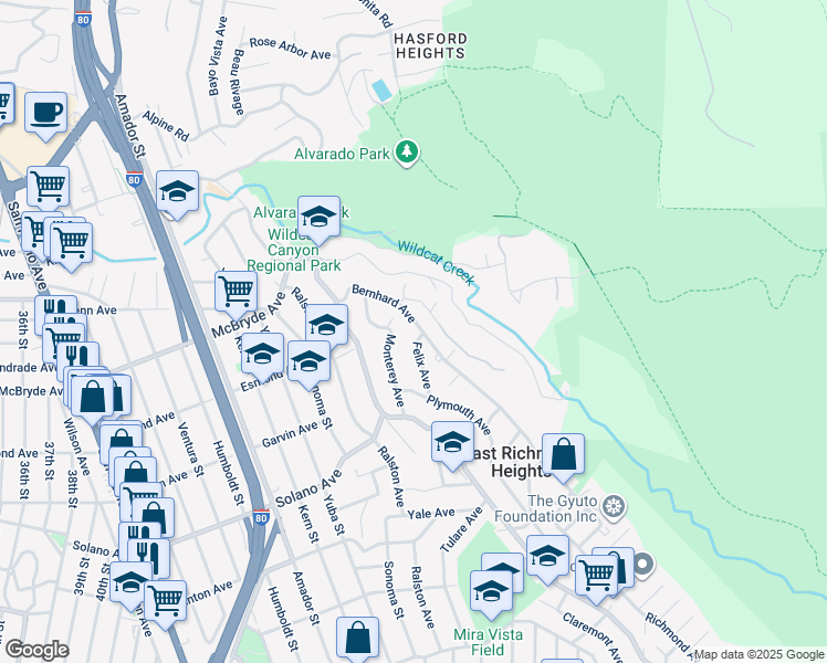 map of restaurants, bars, coffee shops, grocery stores, and more near 6034 Bernhard Avenue in Richmond