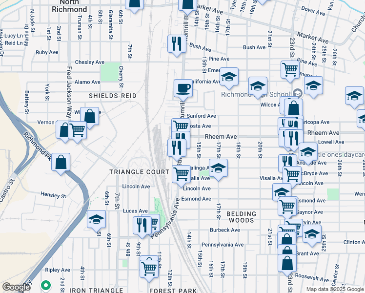map of restaurants, bars, coffee shops, grocery stores, and more near 1324 Dunn Avenue in Richmond