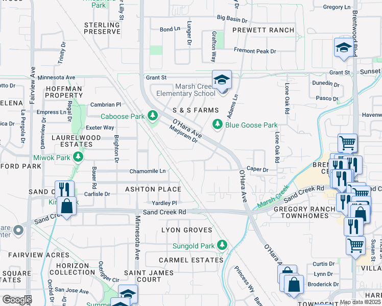 map of restaurants, bars, coffee shops, grocery stores, and more near 908 Poppy Drive in Brentwood