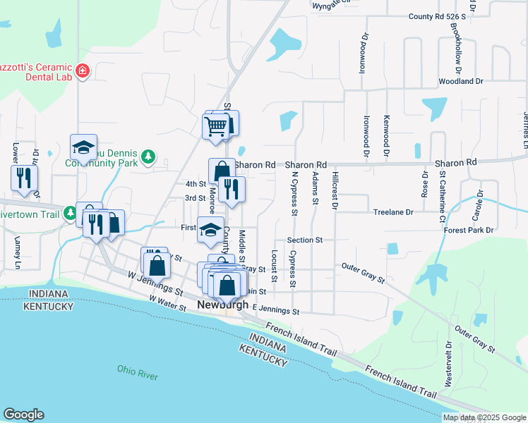 map of restaurants, bars, coffee shops, grocery stores, and more near 694 Law Drive in Newburgh