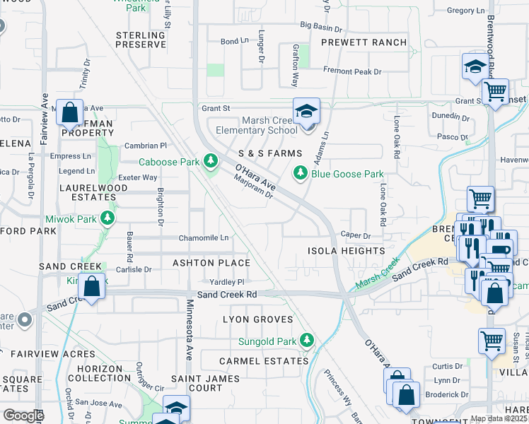 map of restaurants, bars, coffee shops, grocery stores, and more near 908 Poppy Drive in Brentwood