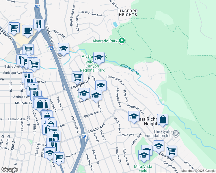 map of restaurants, bars, coffee shops, grocery stores, and more near 5949 Arlington Boulevard in Richmond