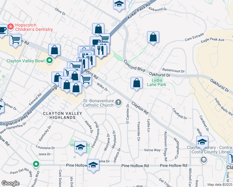 map of restaurants, bars, coffee shops, grocery stores, and more near 1498 Delaware Drive in Concord