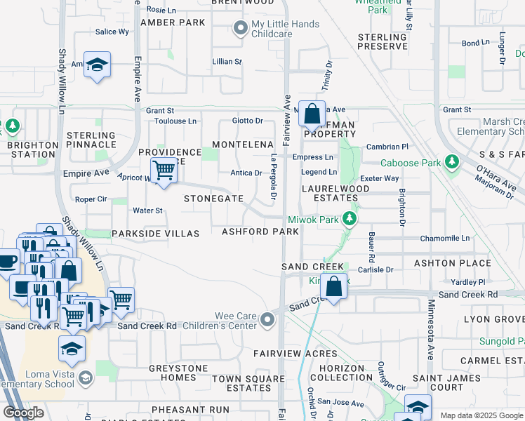 map of restaurants, bars, coffee shops, grocery stores, and more near 1688 Edera Place in Brentwood