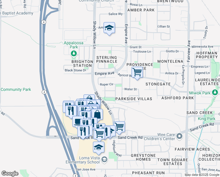 map of restaurants, bars, coffee shops, grocery stores, and more near 2033 Great Medow Lane in Brentwood