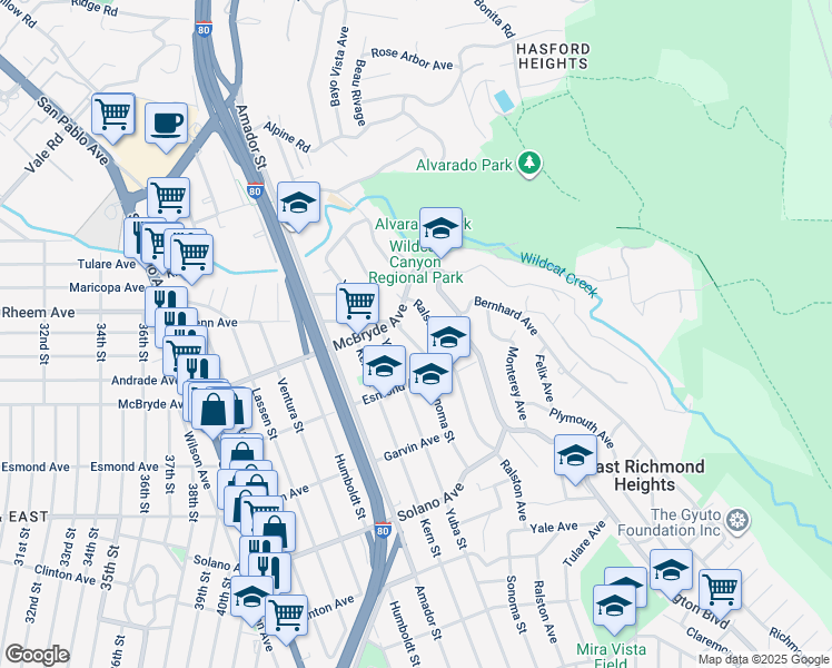 map of restaurants, bars, coffee shops, grocery stores, and more near 924 Sonoma Street in Richmond