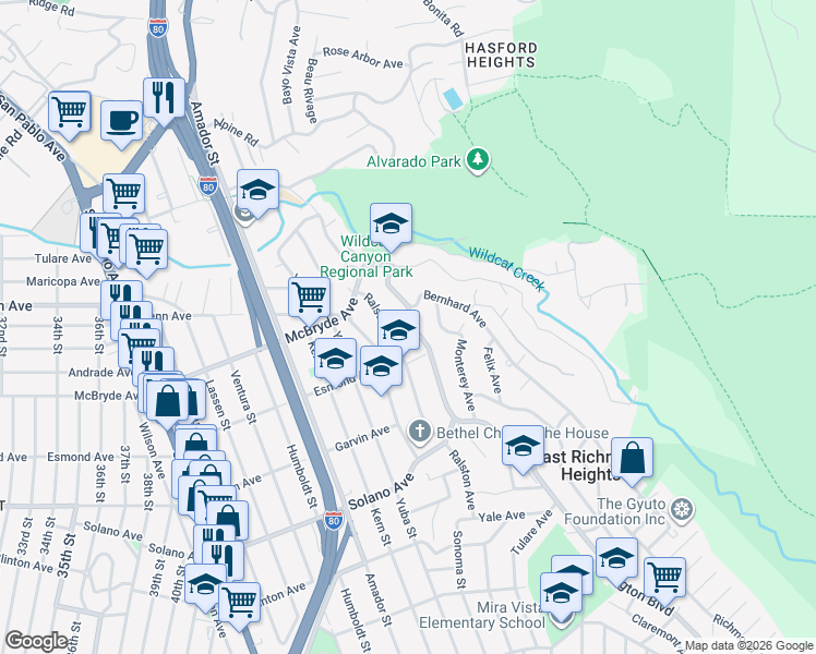 map of restaurants, bars, coffee shops, grocery stores, and more near 5966 Arlington Boulevard in Richmond