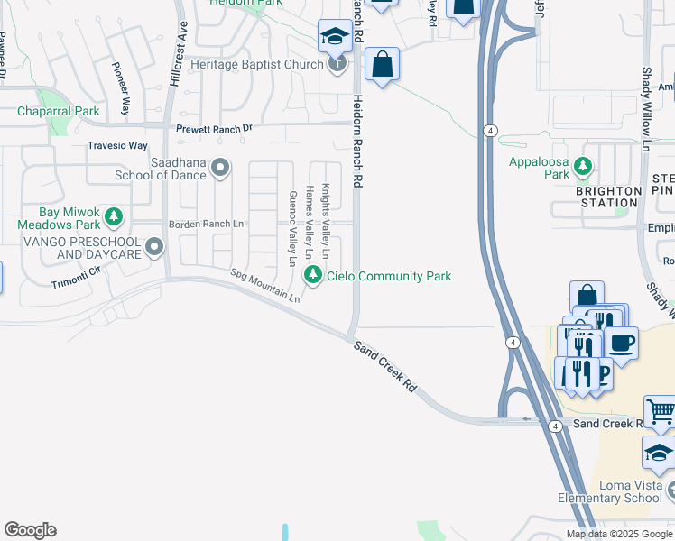 map of restaurants, bars, coffee shops, grocery stores, and more near 5390 Shenandoah Valley Lane in Antioch